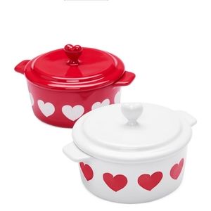 2-Pc. Heart-Print Mini Stoneware Cocottes